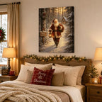 Vintage Santa Claus Christmas Wall Art, Snowy Forest Cabin Canvas Prints, alternate view 3