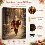 Vintage Santa Claus Christmas Wall Art, Snowy Forest Cabin Canvas Prints, alternate view 5