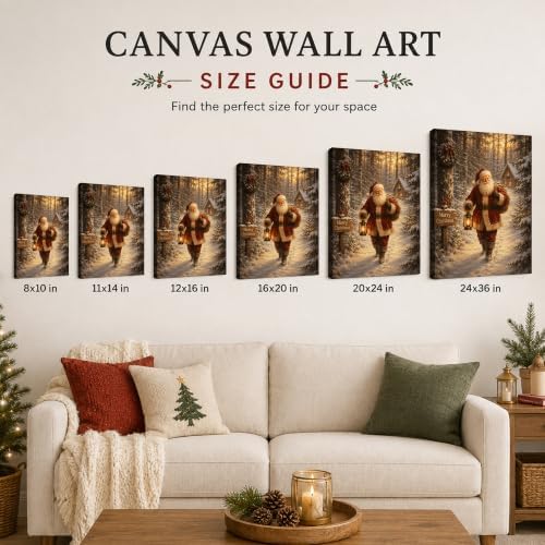 Vintage Santa Claus Christmas Wall Art, Snowy Forest Cabin Canvas Prints, alternate view 6