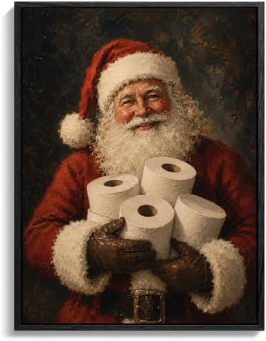 Vintage Santa Claus Framed Wall Art, Funny Santa Poking Nose Canvas Prints
