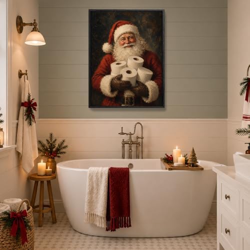 Vintage Santa Claus Framed Wall Art, Funny Santa Poking Nose Canvas Prints, alternate view 3