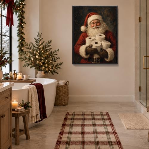 Vintage Santa Claus Framed Wall Art, Funny Santa Poking Nose Canvas Prints, alternate view 4