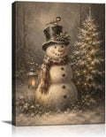 Vintage Snowman Christmas Canvas Wall Art, Christmas Tree Canvas Prints