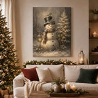 Vintage Snowman Christmas Canvas Wall Art, Christmas Tree Canvas Prints, alternate view 2