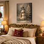 Vintage Snowman Christmas Canvas Wall Art, Christmas Tree Canvas Prints, alternate view 3