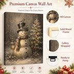 Vintage Snowman Christmas Canvas Wall Art, Christmas Tree Canvas Prints, alternate view 5