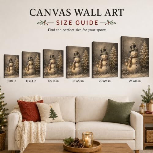 Vintage Snowman Christmas Canvas Wall Art, Christmas Tree Canvas Prints, alternate view 6