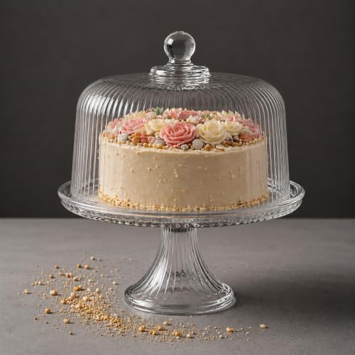 Vintage-Style Crystal Glass Cake Stand with Dome Lid - Elegant Dessert Display & Cake Holder for Cakes