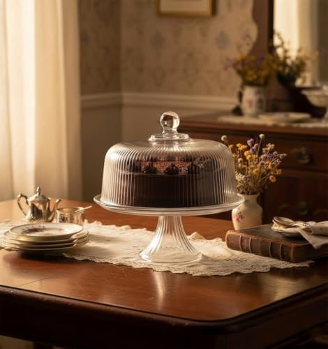 Vintage-Style Crystal Glass Cake Stand with Dome Lid - Elegant Dessert Display & Cake Holder for Cakes, alternate view 4