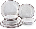 Vintage White Melamine Dinnerware set, 12 Piece Lightweight Dish Set in White