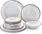 Vintage White Melamine Dinnerware set, 12 Piece Lightweight Dish Set in White