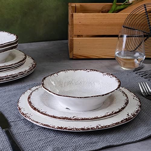 Vintage White Melamine Dinnerware set, 12 Piece Lightweight Dish Set in White, alternate view 2