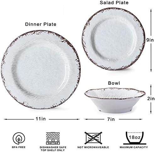 Vintage White Melamine Dinnerware set, 12 Piece Lightweight Dish Set in White, alternate view 3