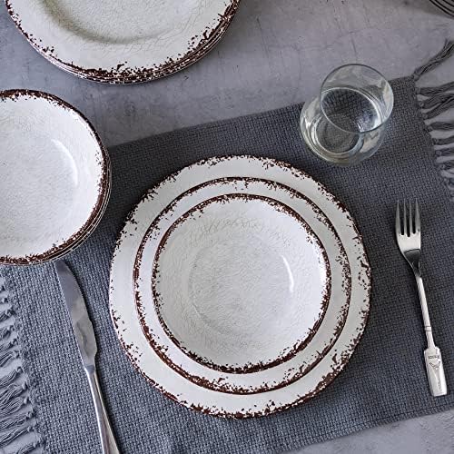 Vintage White Melamine Dinnerware set, 12 Piece Lightweight Dish Set in White, alternate view 4