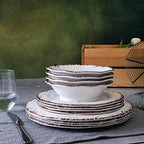 Vintage White Melamine Dinnerware set, 12 Piece Lightweight Dish Set in White, alternate view 5