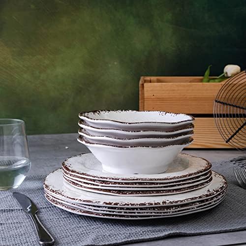 Vintage White Melamine Dinnerware set, 12 Piece Lightweight Dish Set in White, alternate view 5