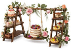 Vintage Wooden Three-Tier Cupcake Stand, Foldable Dessert Tower in Wood
