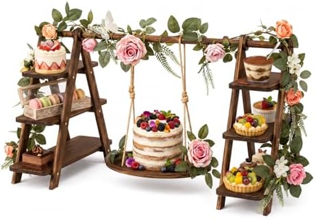 Vintage Wooden Three-Tier Cupcake Stand, Foldable Dessert Tower in Wood