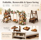 Vintage Wooden Three-Tier Cupcake Stand, Foldable Dessert Tower in Wood, alternate view 4
