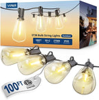 VIPAR Outdoor String Lights,100FT LED Patio Lights Waterproof 52 ST38 Bulbs