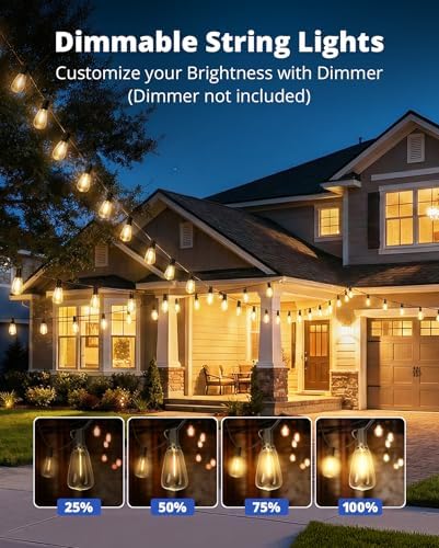 VIPAR Outdoor String Lights,100FT LED Patio Lights Waterproof 52 ST38 Bulbs, alternate view 2