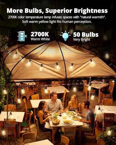 VIPAR Outdoor String Lights,100FT LED Patio Lights Waterproof 52 ST38 Bulbs, alternate view 4
