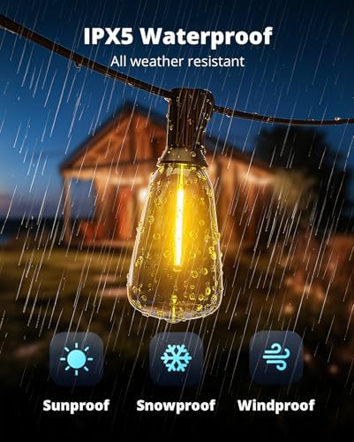 VIPAR Outdoor String Lights,100FT LED Patio Lights Waterproof 52 ST38 Bulbs, alternate view 5