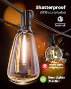 VIPAR Outdoor String Lights,100FT LED Patio Lights Waterproof 52 ST38 Bulbs, alternate view 6