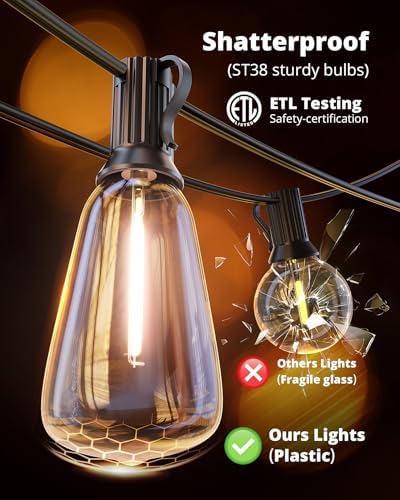 VIPAR Outdoor String Lights,25FT LED Patio Lights Waterproof 11 ST38 Bulbs, alternate view 3