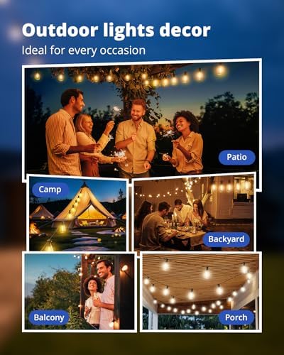 VIPAR Outdoor String Lights,25FT LED Patio Lights Waterproof 11 ST38 Bulbs, alternate view 7