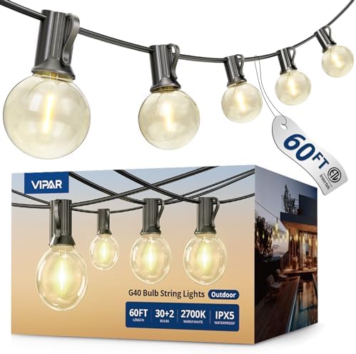 VIPAR Outdoor String Lights,60FT 32 G40 Patio Lights Waterproof for Outside