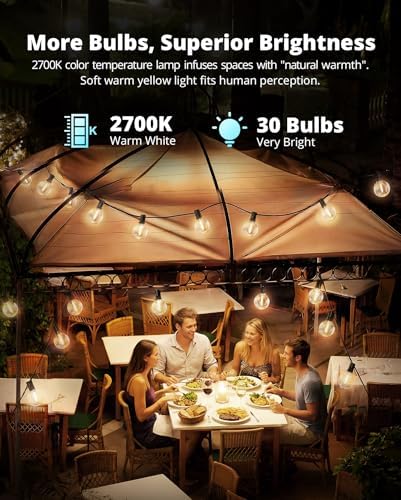 VIPAR Outdoor String Lights,60FT 32 G40 Patio Lights Waterproof for Outside, alternate view 4