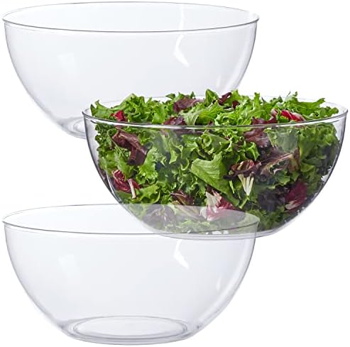 Vista Clear Plastic Salad and Serving 10-inch Bowls | set of 3 | Reusable, BPA-free, Made in the USA | 135 oz