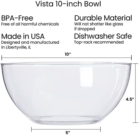 Vista Clear Plastic Salad and Serving 10-inch Bowls | set of 3 | Reusable, BPA-free, Made in the USA | 135 oz, alternate view
