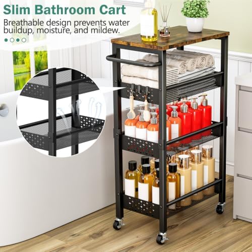 Vivihomety 4-Tier Laundry Utility Rolling Cart with Wheels, Metal, alternate view 3