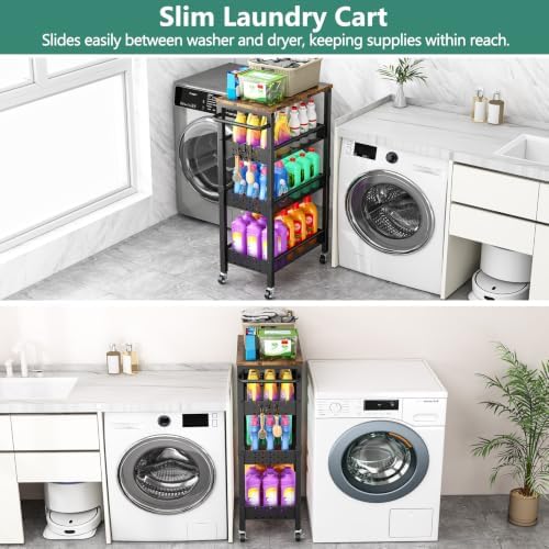 Vivihomety 4-Tier Laundry Utility Rolling Cart with Wheels, Metal, alternate view 4