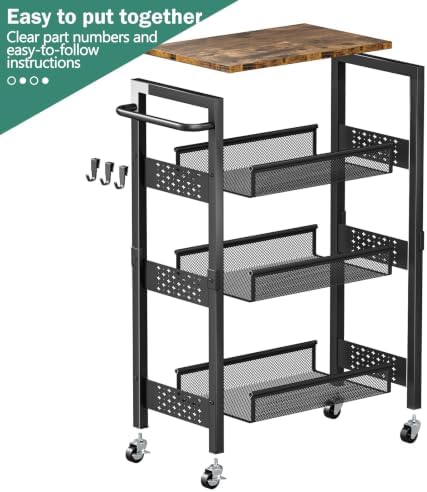 Vivihomety 4-Tier Laundry Utility Rolling Cart with Wheels, Metal, alternate view 6