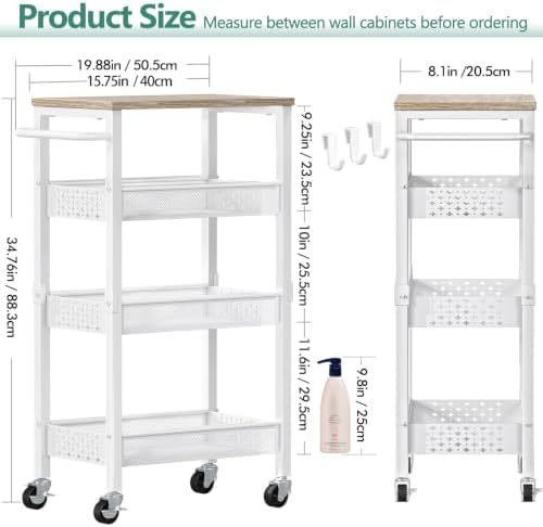 Vivihomety 4-Tier Laundry Utility Rolling Storage Cart with Wheels, Metal, alternate view 2