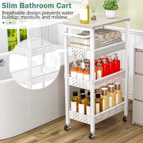 Vivihomety 4-Tier Laundry Utility Rolling Storage Cart with Wheels, Metal, alternate view 4