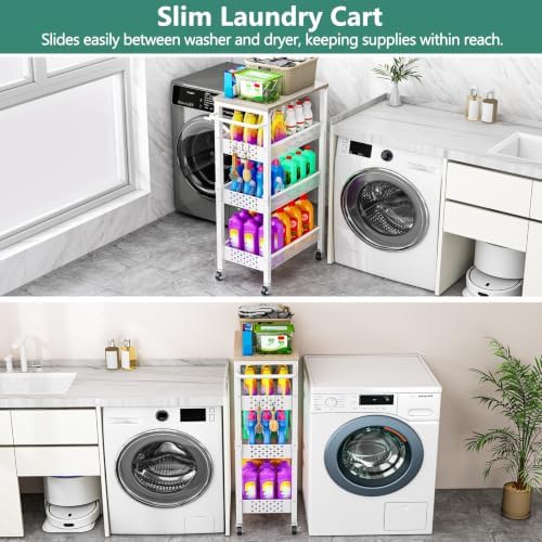 Vivihomety 4-Tier Laundry Utility Rolling Storage Cart with Wheels, Metal, alternate view 5