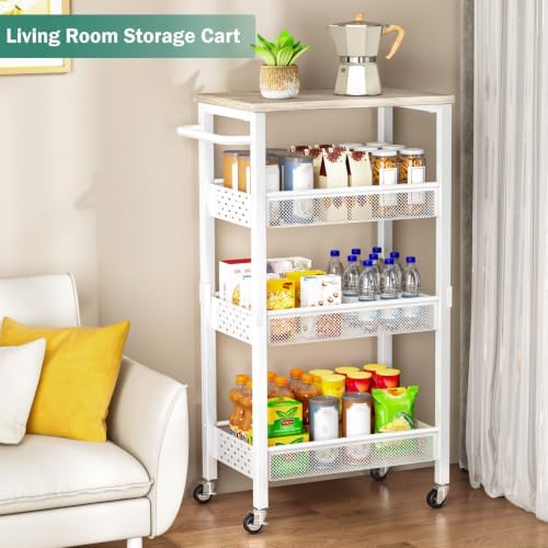 Vivihomety 4-Tier Laundry Utility Rolling Storage Cart with Wheels, Metal, alternate view 6