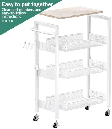 Vivihomety 4-Tier Laundry Utility Rolling Storage Cart with Wheels, Metal, alternate view 7