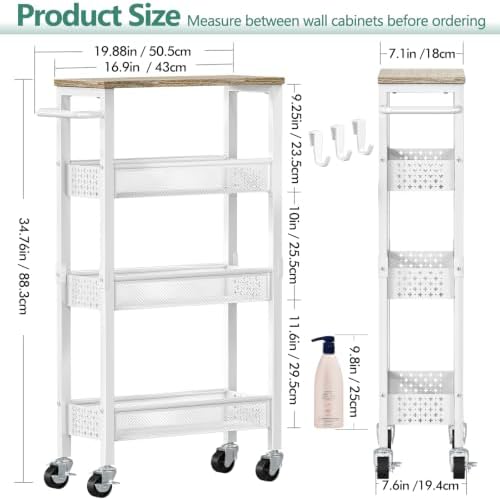 Vivihomety 4-Tier Slim Utility Rolling Laundry Cart with Wheels, Metal, alternate view 2
