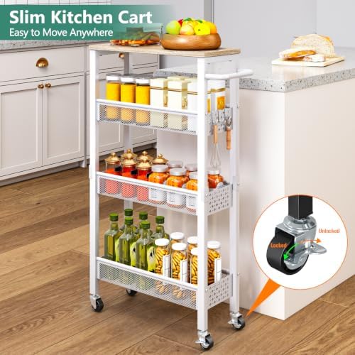Vivihomety 4-Tier Slim Utility Rolling Laundry Cart with Wheels, Metal, alternate view 3