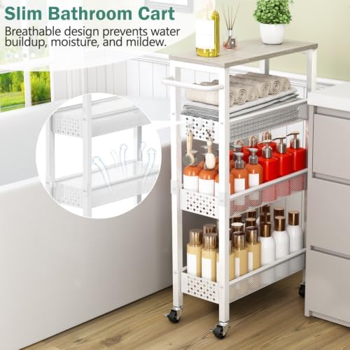 Vivihomety 4-Tier Slim Utility Rolling Laundry Cart with Wheels, Metal, alternate view 4