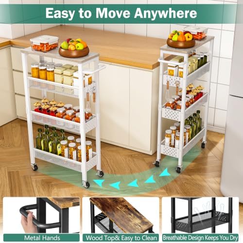 Vivihomety 4-Tier Slim Utility Rolling Laundry Cart with Wheels, Metal, alternate view 5