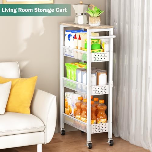 Vivihomety 4-Tier Slim Utility Rolling Laundry Cart with Wheels, Metal, alternate view 6