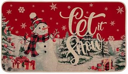 Voanos Christmas Snowman Let it Snow Doormat, Decor Low-Profile Floor Mat for Indoor Outdoor, Cute Christmas