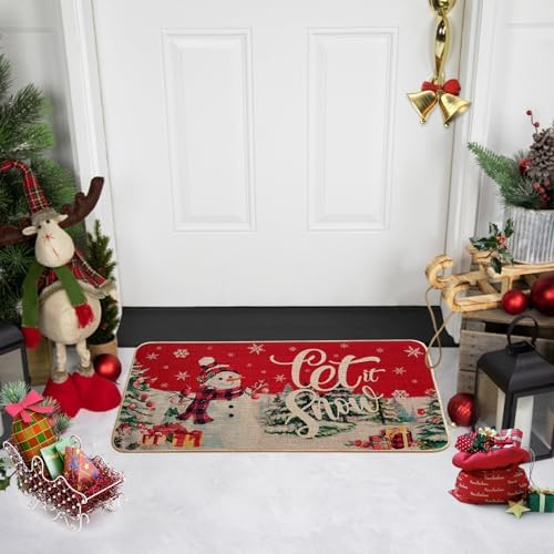 Voanos Christmas Snowman Let it Snow Doormat, Decor Low-Profile Floor Mat for Indoor Outdoor, Cute Christmas, alternate view