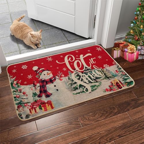Voanos Christmas Snowman Let it Snow Doormat, Decor Low-Profile Floor Mat for Indoor Outdoor, Cute Christmas, alternate view
